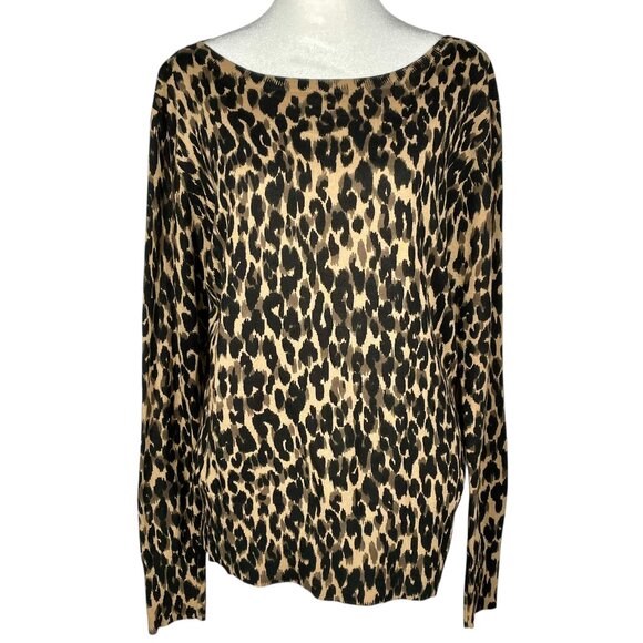 HALOGEN Pima Cotton Blend Leopard Print Pullover Sweater Women’s M Ballet Neck - Picture 2 of 12